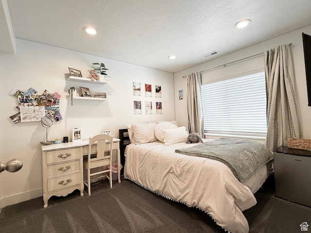 4323 W Burwell Ln, Herriman, UT 84096 - bedroom with dark colored carpet, baseboards, recessed lighting, and a textured ceiling
