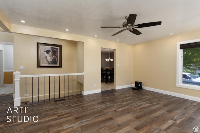 1132 E 360 S, Provo, UT 84606 - spare room with wood finished floors, a ceiling fan, recessed lighting, baseboards, and a chandelier
