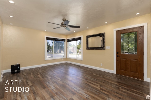 1132 E 360 S, Provo, UT 84606 - unfurnished living room featuring plenty of natural light, dark wood-type flooring, a ceiling fan, recessed lighting, and baseboards
