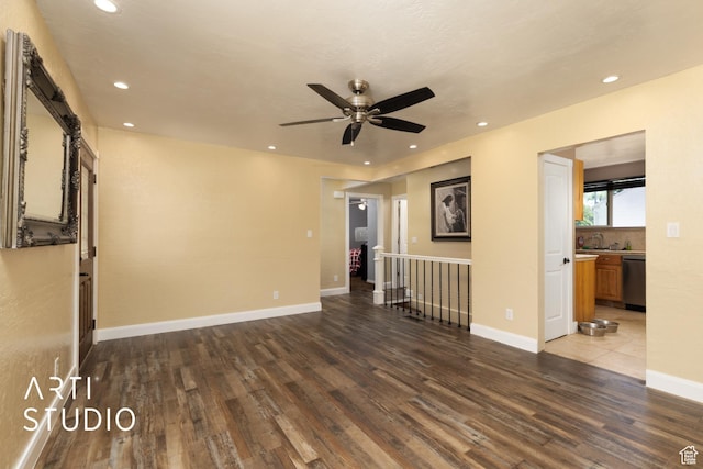 1132 E 360 S, Provo, UT 84606 - unfurnished living room with ceiling fan, wood finished floors, recessed lighting, and baseboards