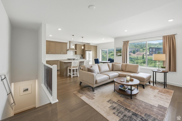 8210 N Toll Creek Ln, Park City, UT 84098 - living area featuring dark wood-style flooring and recessed lighting
