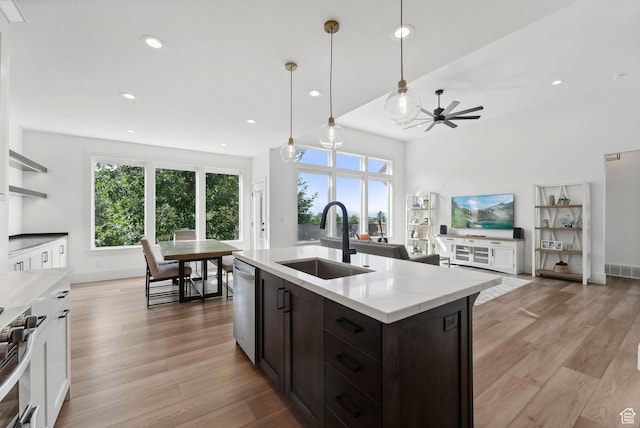 786 S 820 E, Pleasant Grove, UT 84062 - kitchen featuring a sink, stainless steel appliances, dark brown cabinetry, light wood-style floors, and recessed lighting