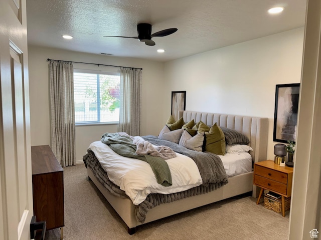 1720 N 2340 W, Lehi, UT 84043 - bedroom with light colored carpet, recessed lighting, a ceiling fan, and a textured ceiling