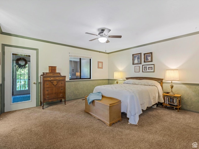 1735 Hayes Dr, Layton, UT 84040 - bedroom featuring carpet, crown molding, and a ceiling fan