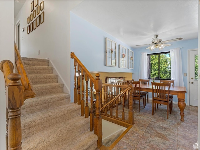 1735 Hayes Dr, Layton, UT 84040 - dining space featuring stairs and a ceiling fan