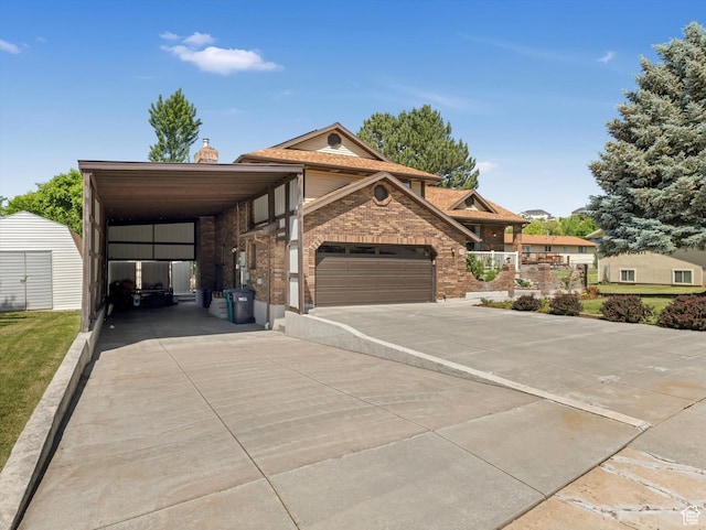 1735 Hayes Dr, Layton, UT 84040 - view of front of property featuring brick siding, driveway, a chimney, a carport, and an attached garage