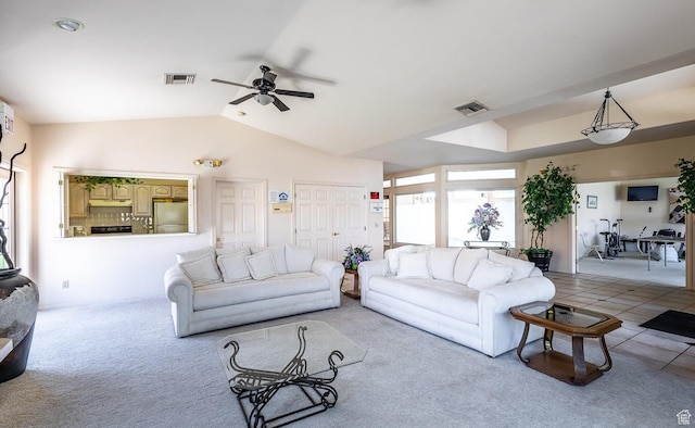 1186 E 900 S Unit 20, St George, UT 84790 - living room with ceiling fan, light colored carpet, and vaulted ceiling