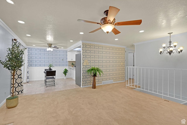 895 E 1015 S, Ogden, UT 84404 - empty room with wallpapered walls, a ceiling fan, recessed lighting, a chandelier, and crown molding