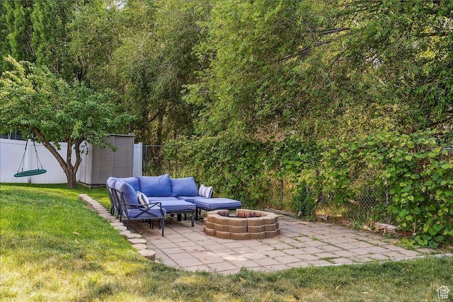 1171 N 900 W, Clinton, UT 84015 - view of yard featuring a patio and an outdoor living space with a fire pit