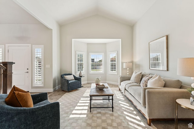 13353 S Wilburton Dr, Draper, UT 84020 - living room with light colored carpet, vaulted ceiling, and baseboards