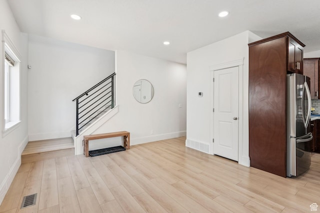 105 S 600 E, Provo, UT 84606 - unfurnished living room with stairway, light wood-style flooring, baseboards, and recessed lighting