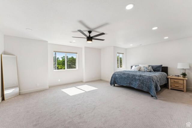 105 S 600 E, Provo, UT 84606 - bedroom with light carpet, baseboards, recessed lighting, and a ceiling fan