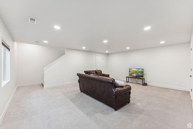 105 S 600 E, Provo, UT 84606 - living area with light colored carpet, recessed lighting, baseboards, and stairway