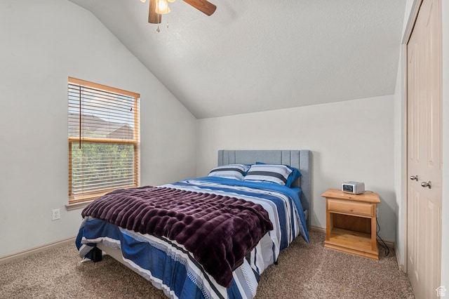 14008 S Emmeline Dr, Herriman, UT 84096 - bedroom with carpet floors, vaulted ceiling, a ceiling fan, and baseboards
