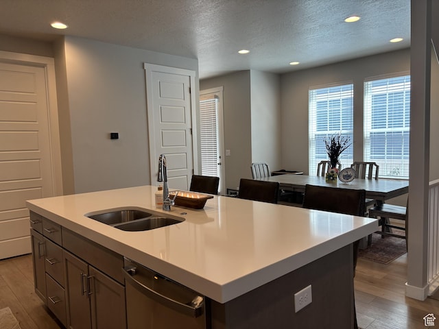11603 S Outfitter Way S, Jordan, UT 84009 - kitchen with a sink, stainless steel dishwasher, light wood finished floors, light countertops, and a textured ceiling