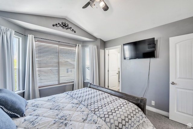 583 N 640 W, Tooele, UT 84074 - carpeted bedroom featuring lofted ceiling, multiple windows, baseboards, and a ceiling fan