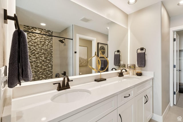 3779 S 3250 W, West Haven, UT 84401 - full bathroom with double vanity, tiled shower, recessed lighting, and tile patterned floors