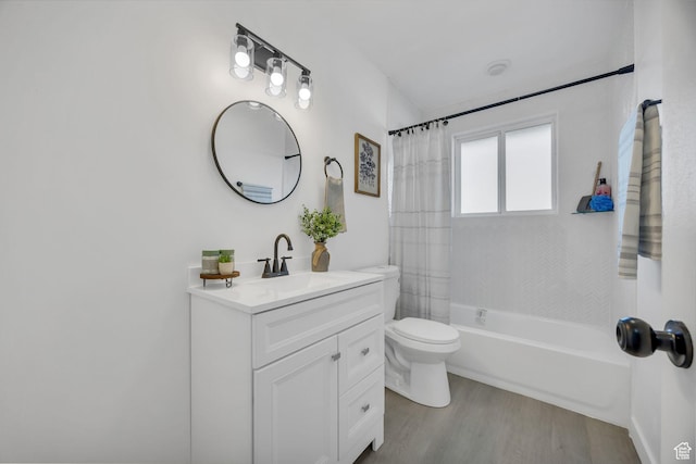 5494 W Townsend Way, West Valley City, UT 84118 - bathroom featuring vanity, wood finished floors, toilet, and shower / bath combo with shower curtain