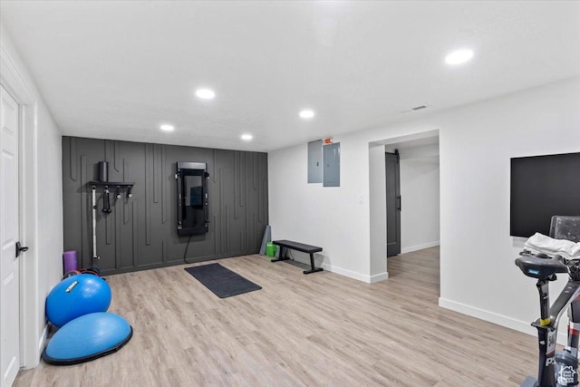 1392 N 450 E, Bountiful, UT 84010 - exercise room with recessed lighting, wood finished floors, baseboards, and electric panel
