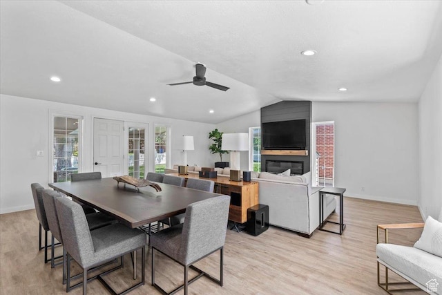 1392 N 450 E, Bountiful, UT 84010 - dining area featuring vaulted ceiling, light wood-type flooring, ceiling fan, recessed lighting, and french doors