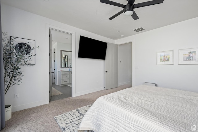 12184 N Bridgegate Way, Highland, UT 84003 - bedroom with carpet, baseboards, ensuite bathroom, and a ceiling fan