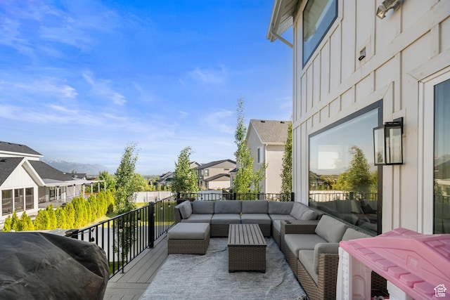 12184 N Bridgegate Way, Highland, UT 84003 - wooden deck featuring outdoor lounge area and a residential view