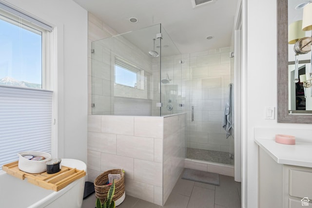 12184 N Bridgegate Way, Highland, UT 84003 - full bath with a stall shower, tile patterned flooring, and vanity