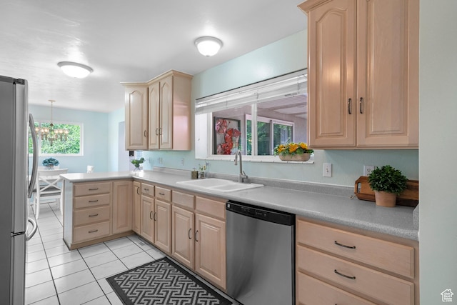 3243 S 200 W, Bountiful, UT 84010 - kitchen featuring stainless steel appliances, light brown cabinetry, a sink, and light tile patterned flooring