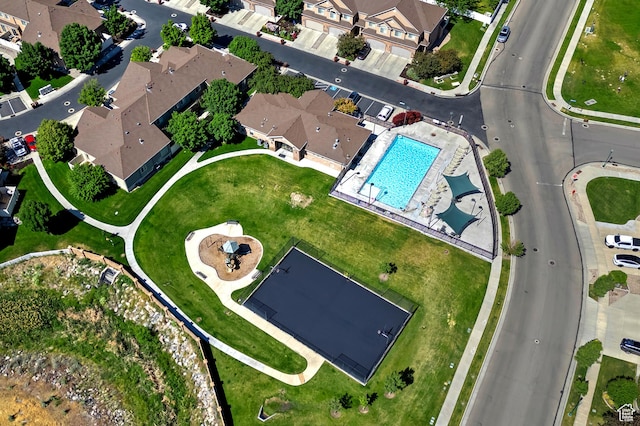 3423 W Mount Cortina Way, Riverton, UT 84065 - aerial view of property's location featuring a pool and nearby suburban area
