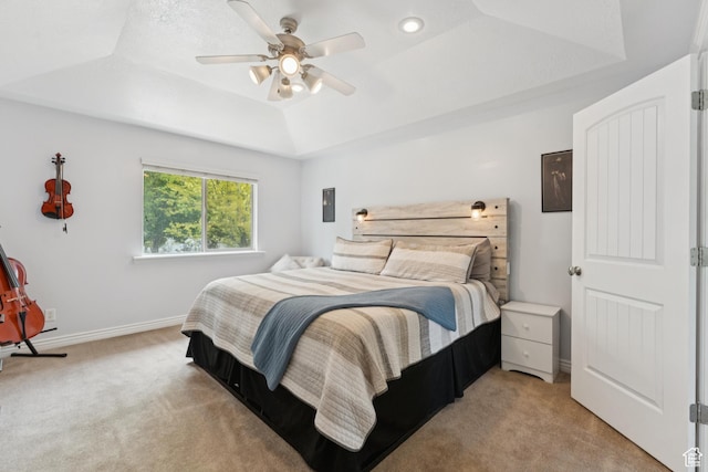 473 W 175 N, Morgan, UT 84050 - bedroom with light carpet, a tray ceiling, ceiling fan, and baseboards