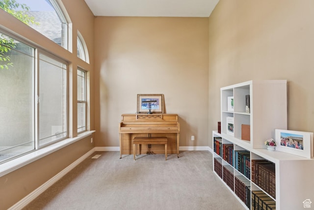 473 W 175 N, Morgan, UT 84050 - living area featuring carpet, baseboards, and a high ceiling