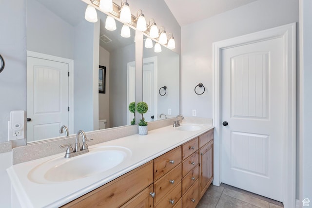 2367 S Wesson Dr, Saratoga Springs, UT 84045 - bathroom featuring double vanity, tile patterned floors, and toilet