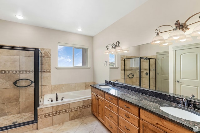 1596 E Millbrook Way S, Bountiful, UT 84010 - full bath with a stall shower, double vanity, a garden tub, and tile patterned floors