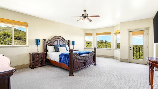 1596 E Millbrook Way S, Bountiful, UT 84010 - carpeted bedroom with access to exterior, baseboards, and ceiling fan
