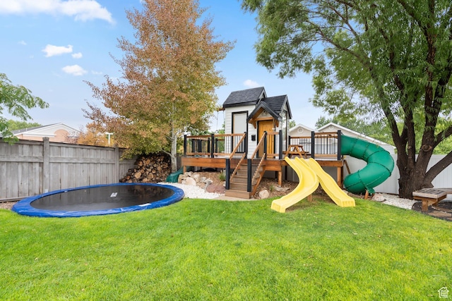 3355 E Golden Eagle Rd, Eagle Mountain, UT 84005 - view of jungle gym with a trampoline and a deck