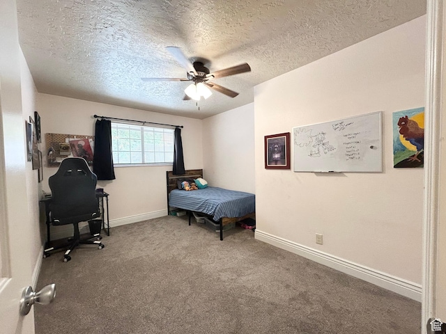 344 E Vermillion Ave, St George, UT 84790 - bedroom featuring carpet floors, baseboards, a textured ceiling, and a ceiling fan