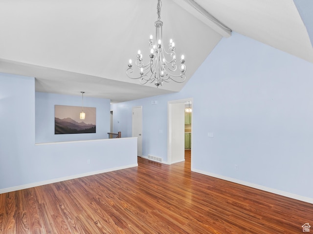 544 W 425 S, Layton, UT 84041 - unfurnished living room featuring beam ceiling, high vaulted ceiling, wood finished floors, and baseboards