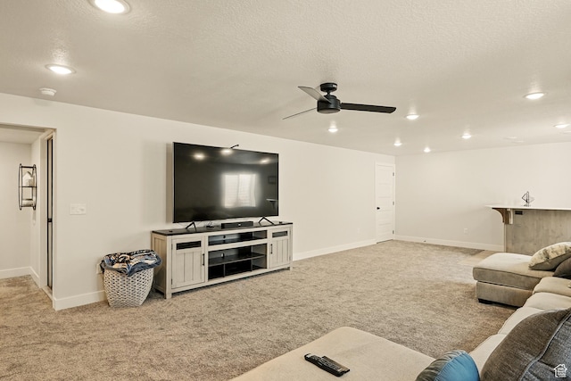 4657 W 275 N, Cedar City, UT 84720 - living room with a ceiling fan, light carpet, recessed lighting, baseboards, and a textured ceiling
