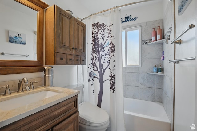 8757 W Helen Dr, Magna, UT 84044 - bathroom with vanity, toilet, and shower / tub combo with curtain