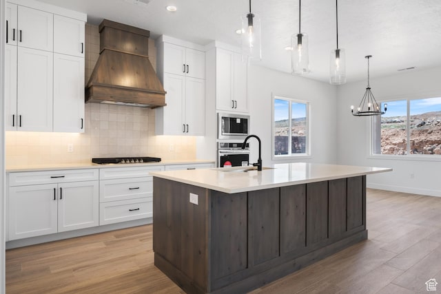 824 S 1690 W, Hurricane, UT 84737 - kitchen with custom exhaust hood, oven, a sink, light wood-type flooring, and stainless steel microwave