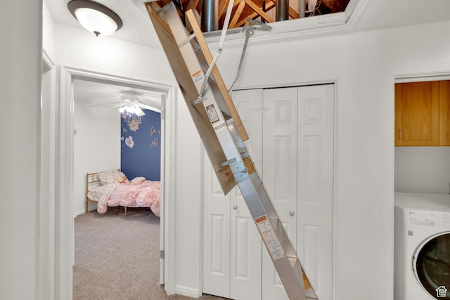 14284 S Daisyfield Dr E, Draper, UT 84020 - washroom featuring washer / dryer, carpet, cabinet space, and ceiling fan