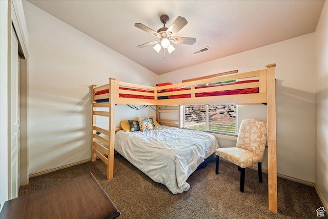 1173 W Snow Canyon Pkwy Unit 30, St George, UT 84770 - bedroom featuring carpet flooring, lofted ceiling, and ceiling fan