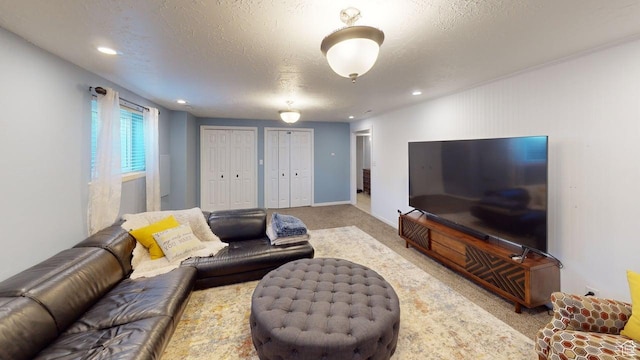 540 E 990 N, Pleasant Grove, UT 84062 - living room featuring carpet flooring, recessed lighting, and a textured ceiling