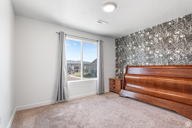 3970 W Cool Spring Ave, Lehi, UT 84043 - bedroom with a textured ceiling, carpet, an accent wall, and baseboards