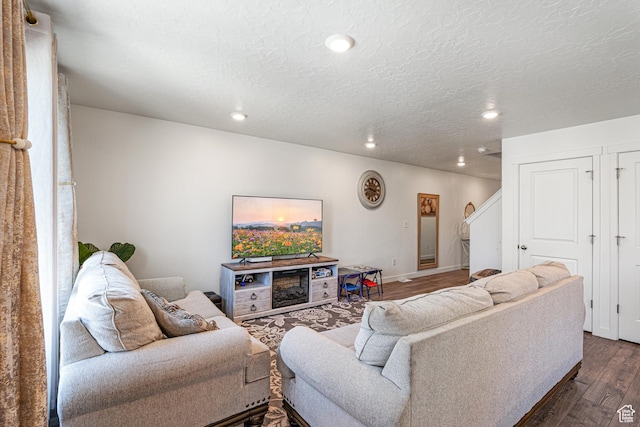 3970 W Cool Spring Ave, Lehi, UT 84043 - living area featuring dark wood-type flooring, recessed lighting, baseboards, and stairway