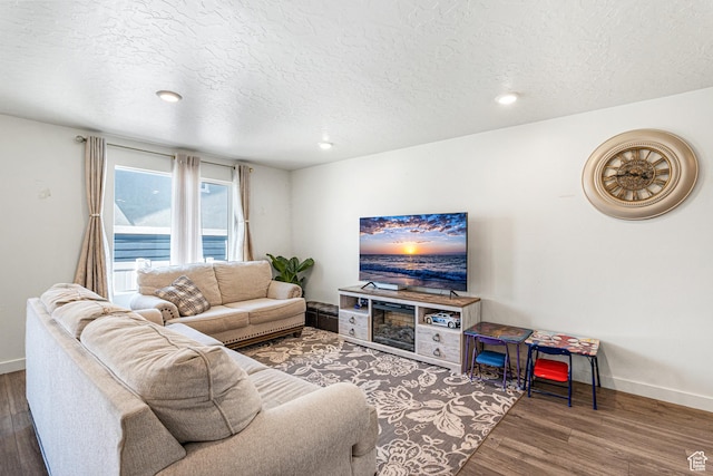 3970 W Cool Spring Ave, Lehi, UT 84043 - living area with a textured ceiling, wood finished floors, baseboards, and recessed lighting