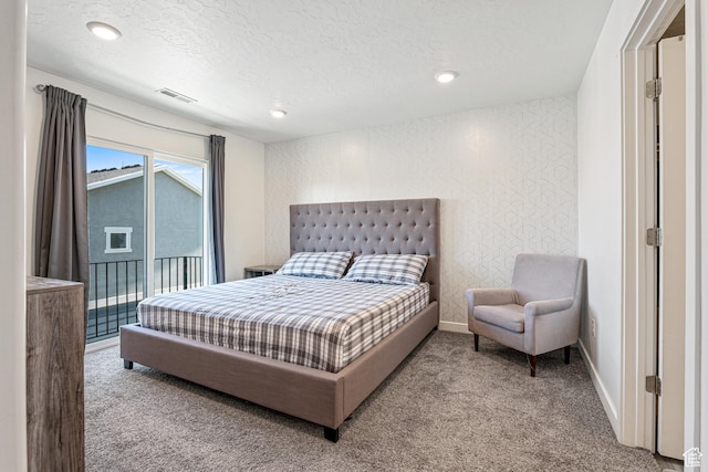 3970 W Cool Spring Ave, Lehi, UT 84043 - carpeted bedroom featuring a textured ceiling, access to exterior, baseboards, and recessed lighting