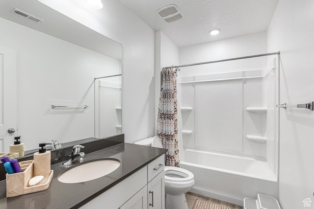 3970 W Cool Spring Ave, Lehi, UT 84043 - full bathroom with toilet, vanity, shower / bath combo with shower curtain, and a textured ceiling