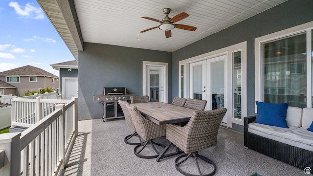 225 W 1390 N, Orem, UT 84057 - view of patio featuring french doors, an outdoor living space, a ceiling fan, and outdoor dining space