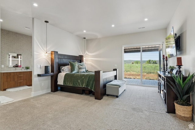 2711 S 500 E, Francis, UT 84036 - bedroom with access to exterior, light colored carpet, recessed lighting, and ensuite bath